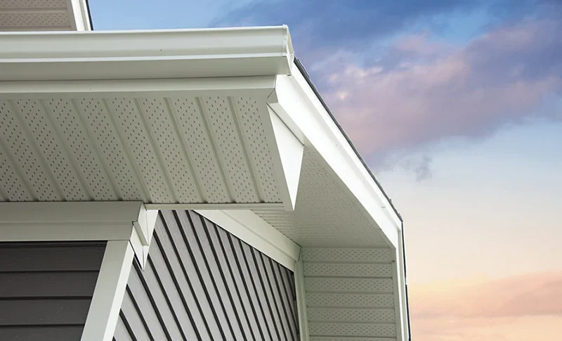 Corner of a home with new soffit installation