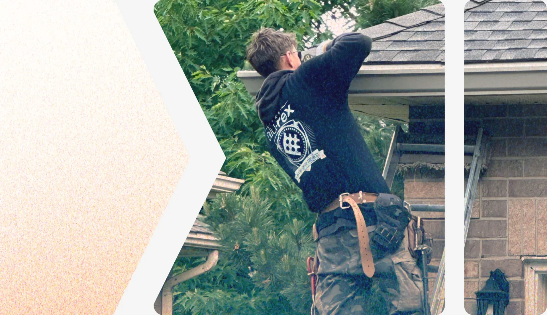 The Eavestrough Company technician custom-fitting seamless aluminum eavestrough on-site in Ontario