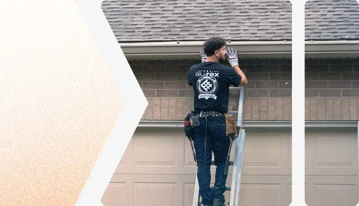 On-site aluminum eavestrough replacement installation by About The Eavestrough Company crew