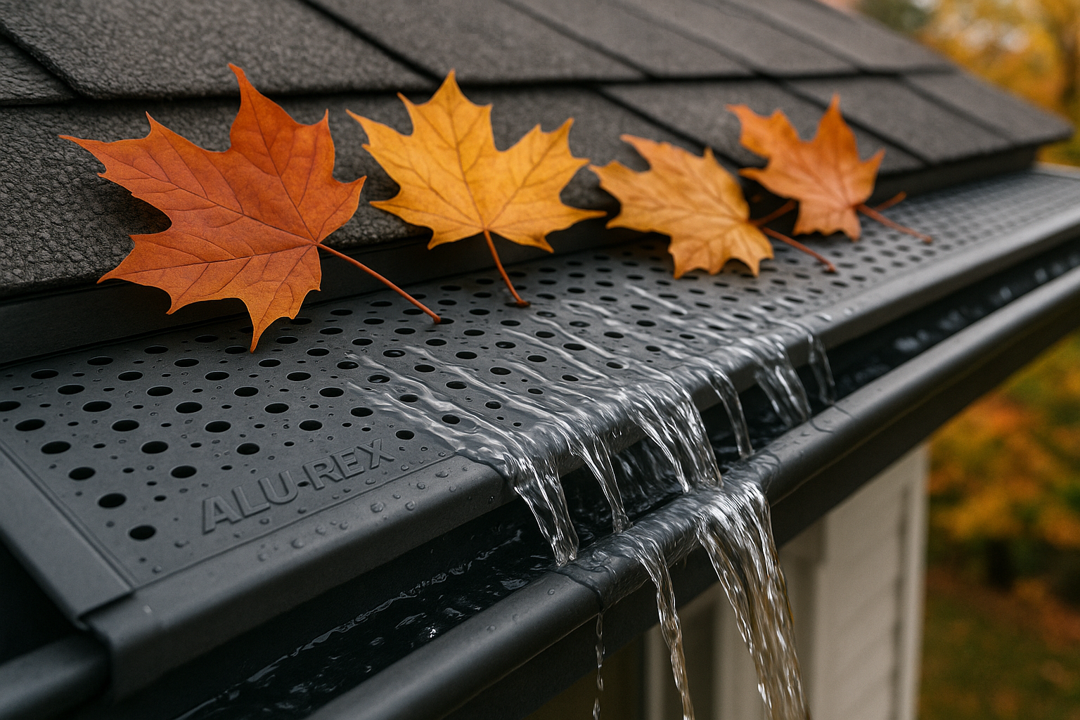 Alu-Rex gutter guards keeping leaves out of Ontario eavestroughs.