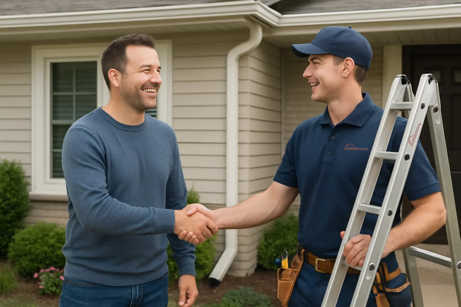 Homeowner hiring local gutter installer for seamless gutter installation