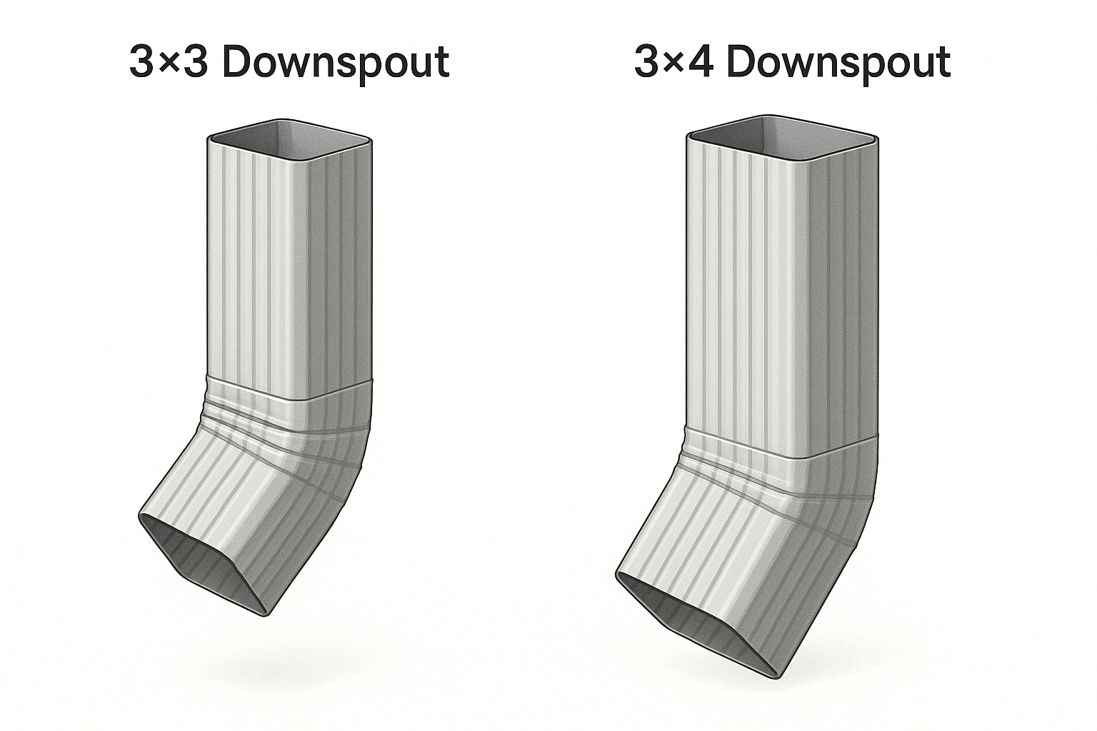 Downspout size comparison for 5 inch and 6 inch eavestroughs