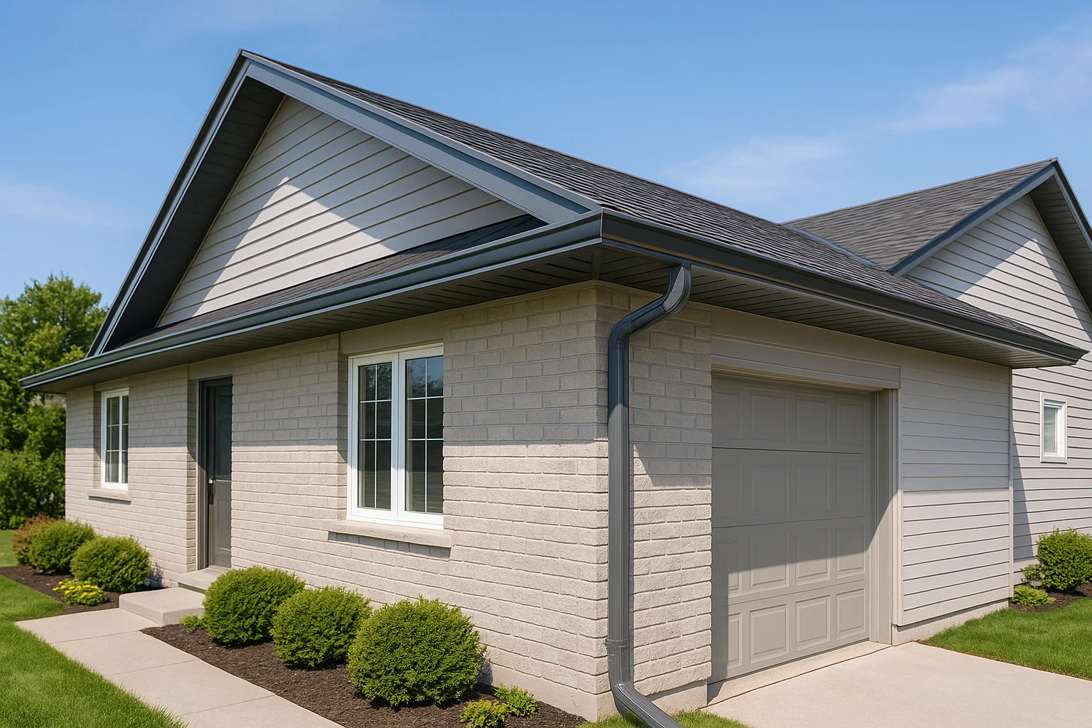 New aluminum eavestrough installation on a home in Southern Ontario