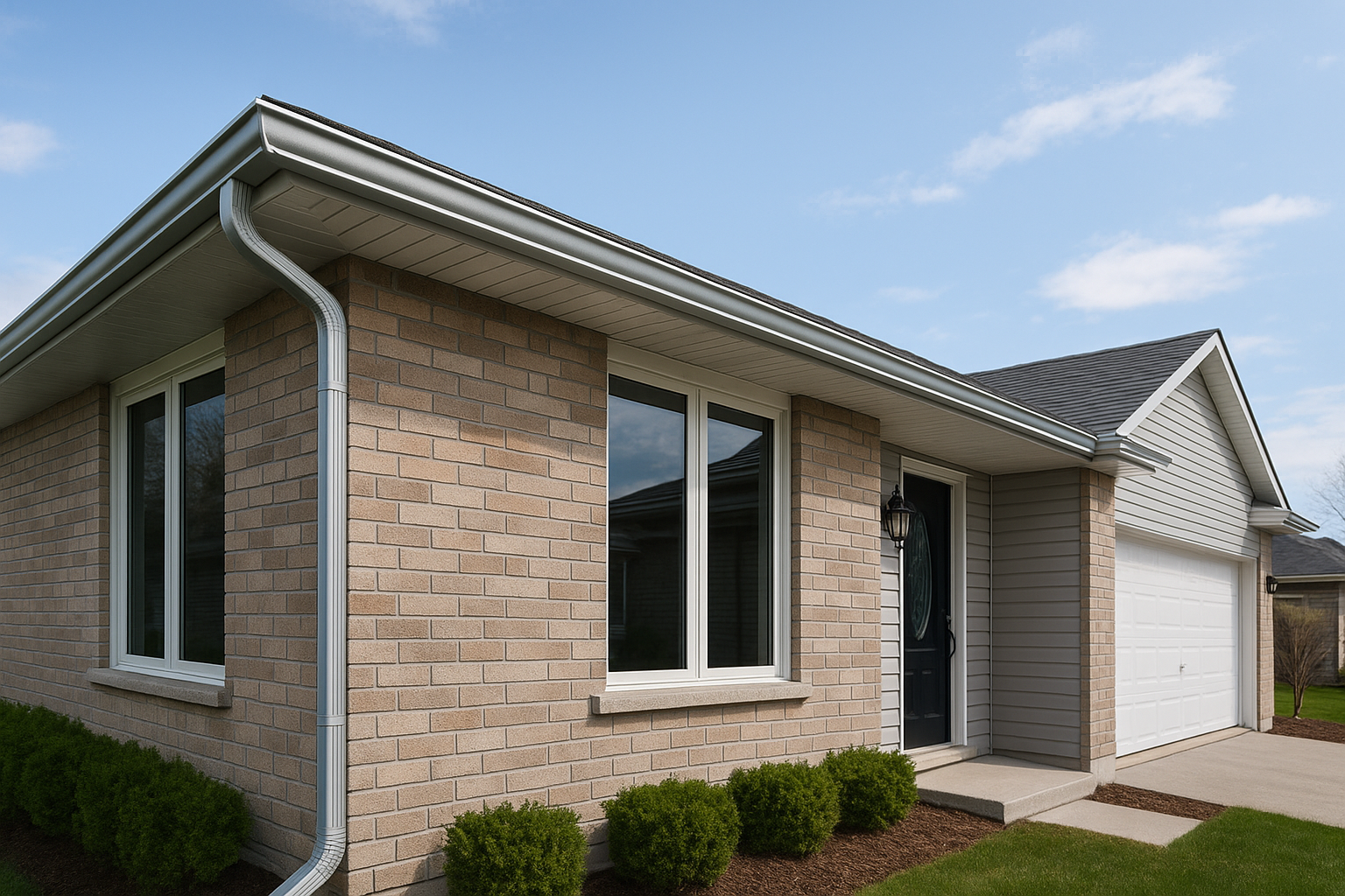 The front view of a home after new eavestrough replacement and installation